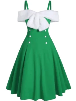 Clearance Retro Stage 1950s Bow Cold Shoulder Swing Dress