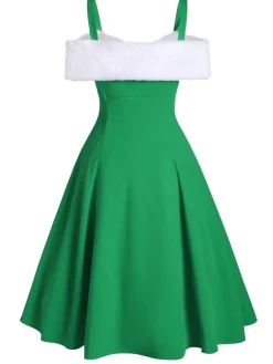 Clearance Retro Stage 1950s Bow Cold Shoulder Swing Dress
