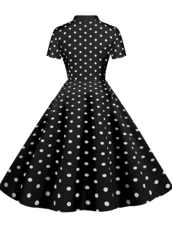 Outlet Retro Stage 1950s Bow Collar Striped Dots Swing Dress