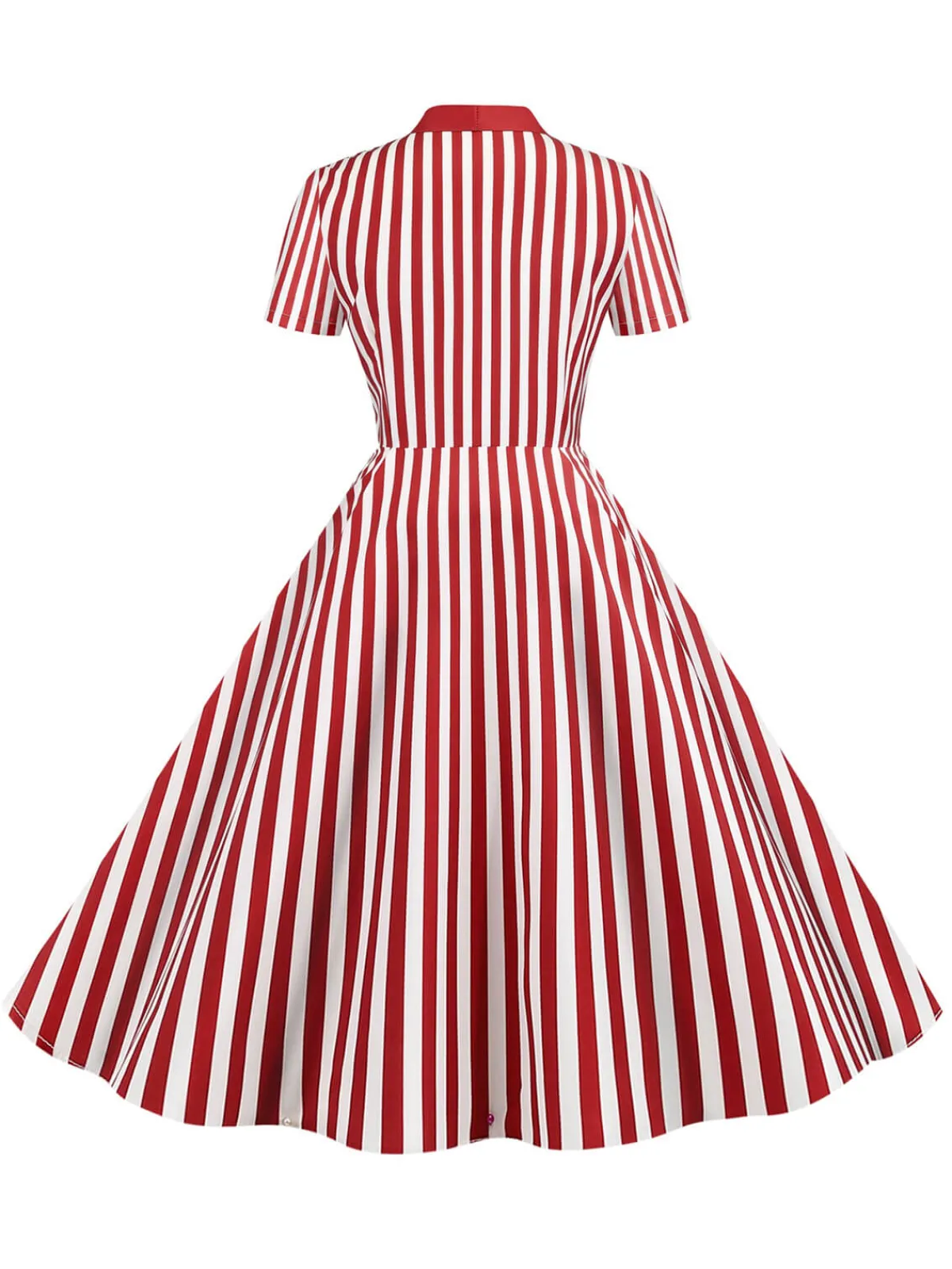 Outlet Retro Stage 1950s Bow Collar Striped Dots Swing Dress