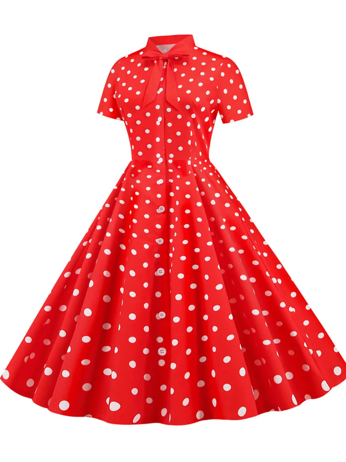 Outlet Retro Stage 1950s Bow Collar Striped Dots Swing Dress