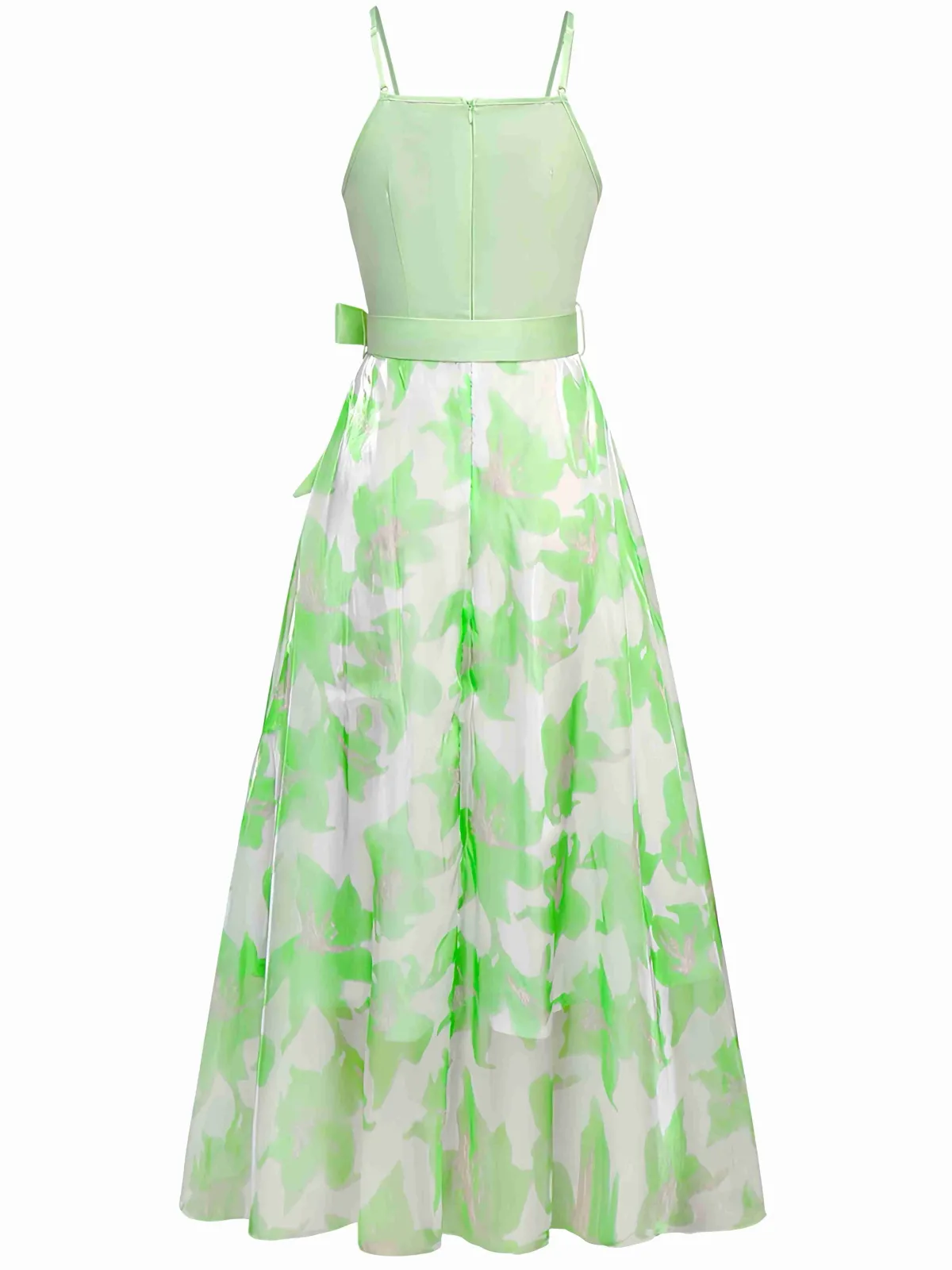 Fashion Retro Stage 1930s Bow Organza Floral Spaghetti Straps Dress