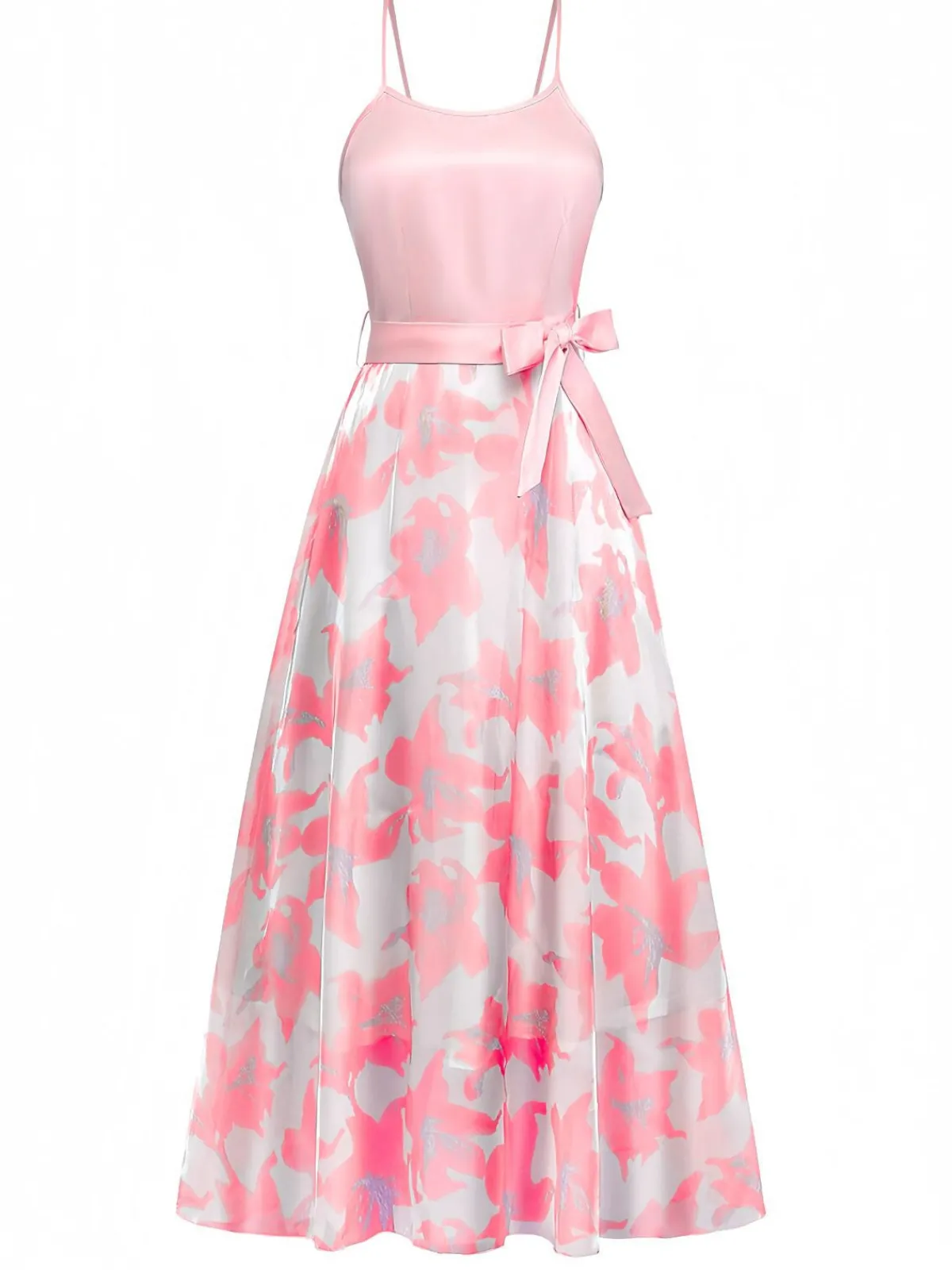 Fashion Retro Stage 1930s Bow Organza Floral Spaghetti Straps Dress