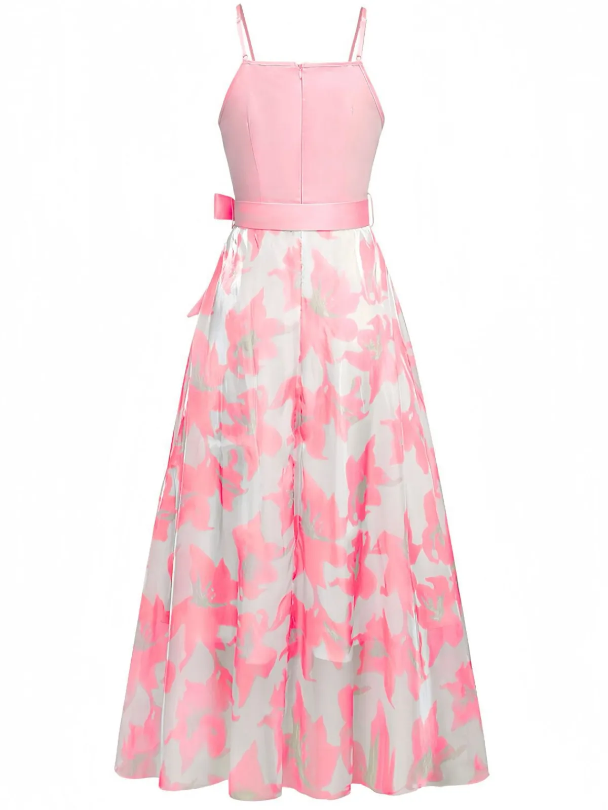 Fashion Retro Stage 1930s Bow Organza Floral Spaghetti Straps Dress