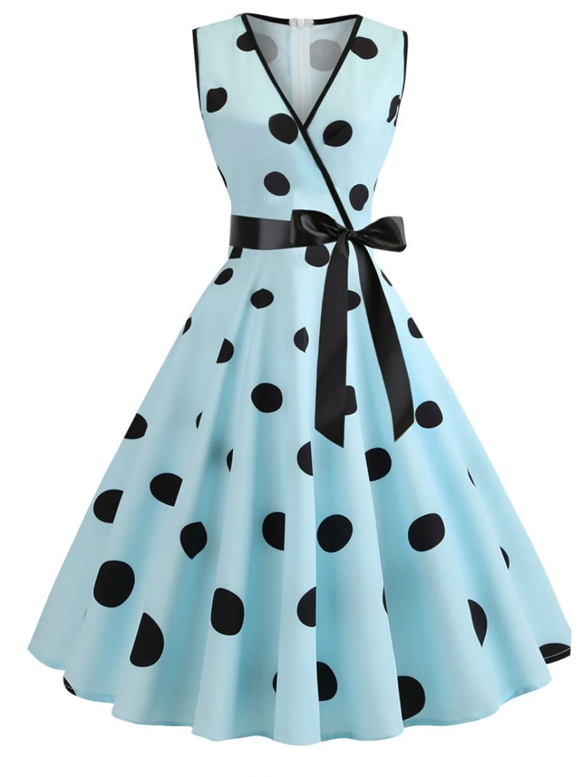 Discount Retro Stage 1950s Bow Polka Dot Swing Dress Blue