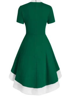 Sale Retro Stage 1950s Bowknot Collar Swing Dress Green