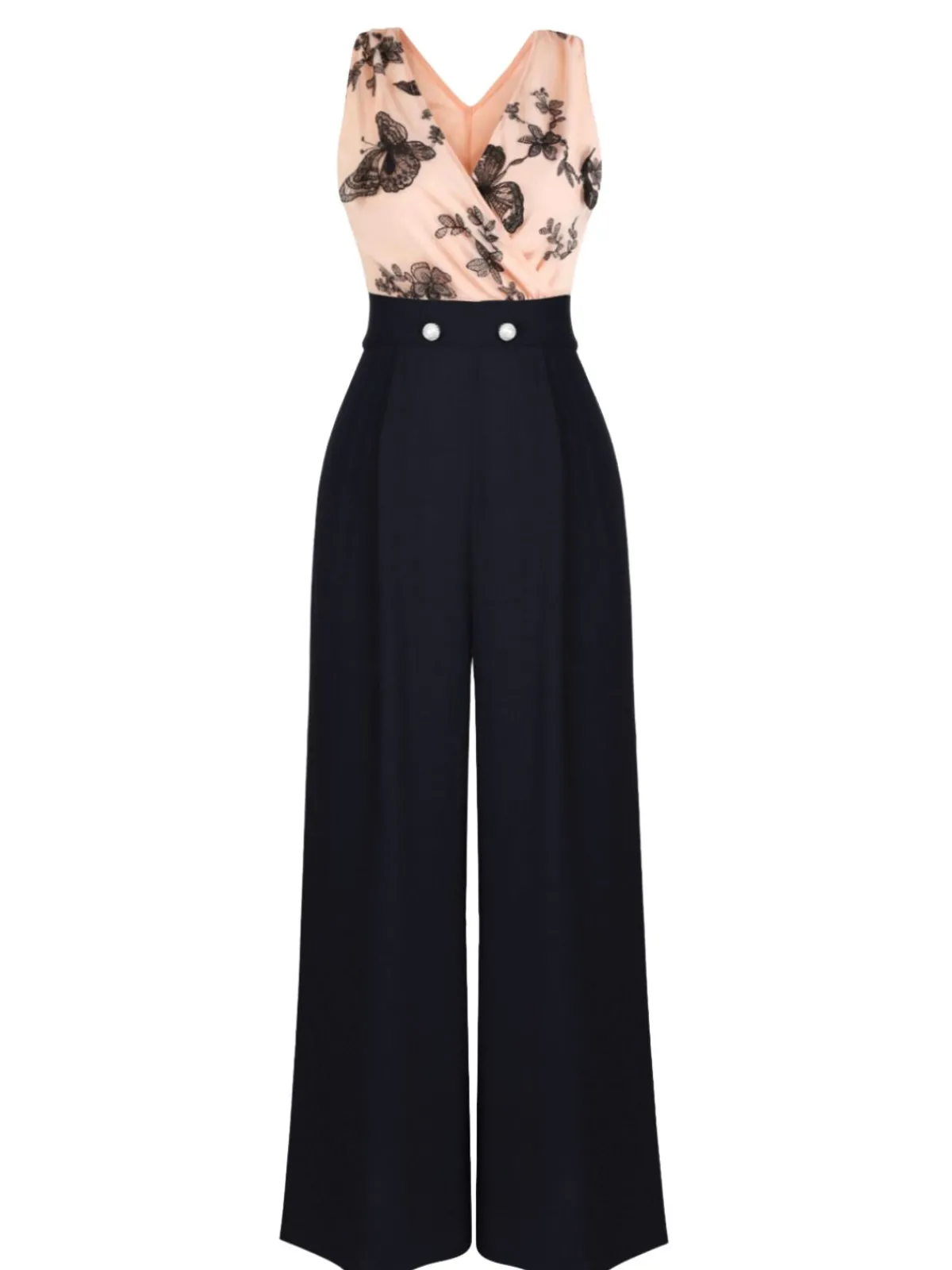 Discount Retro Stage 1930s Butterfly Button Patchwork Jumpsuit
