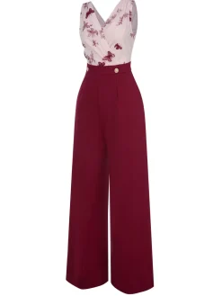 Discount Retro Stage 1930s Butterfly Button Patchwork Jumpsuit