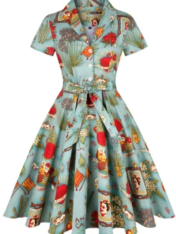 Best Retro Stage 1950s Button Comics Swing Dress Multi