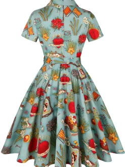 Best Retro Stage 1950s Button Comics Swing Dress Multi