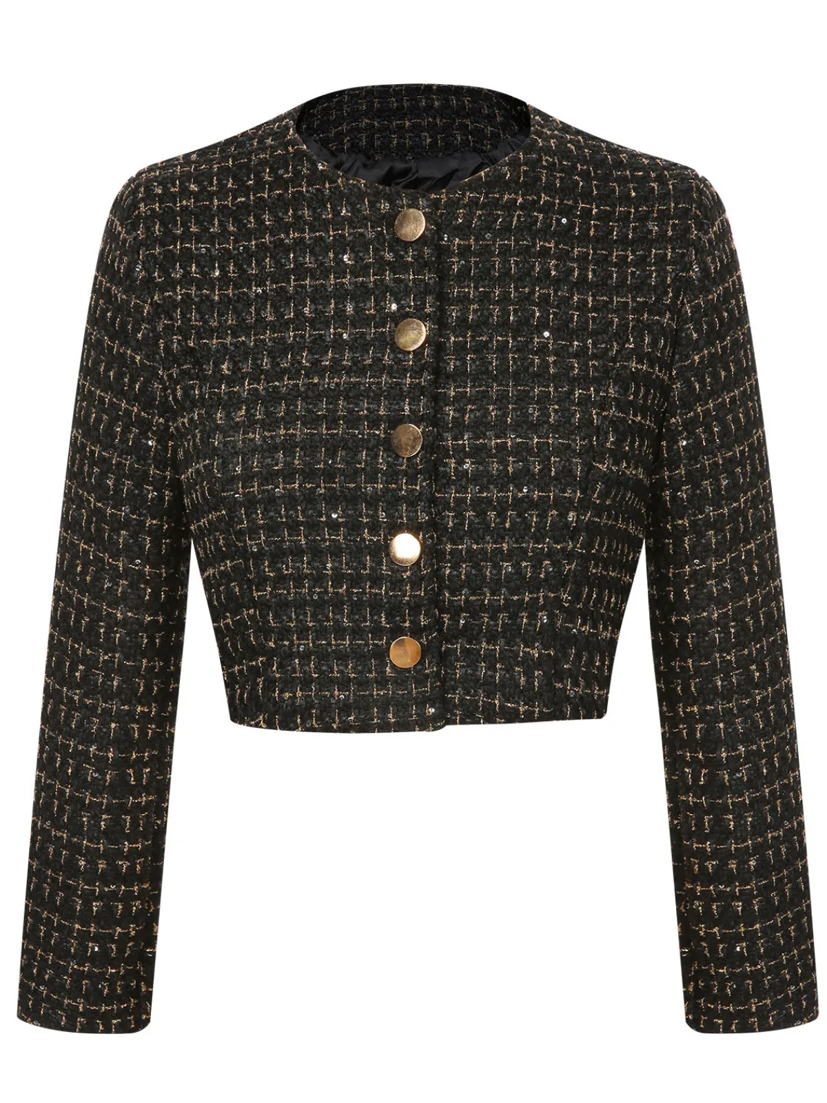 Clearance Retro Stage 1960s Button Tweed Long Sleeve Cropped Coat