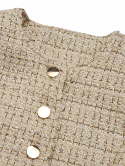 Clearance Retro Stage 1960s Button Tweed Long Sleeve Cropped Coat