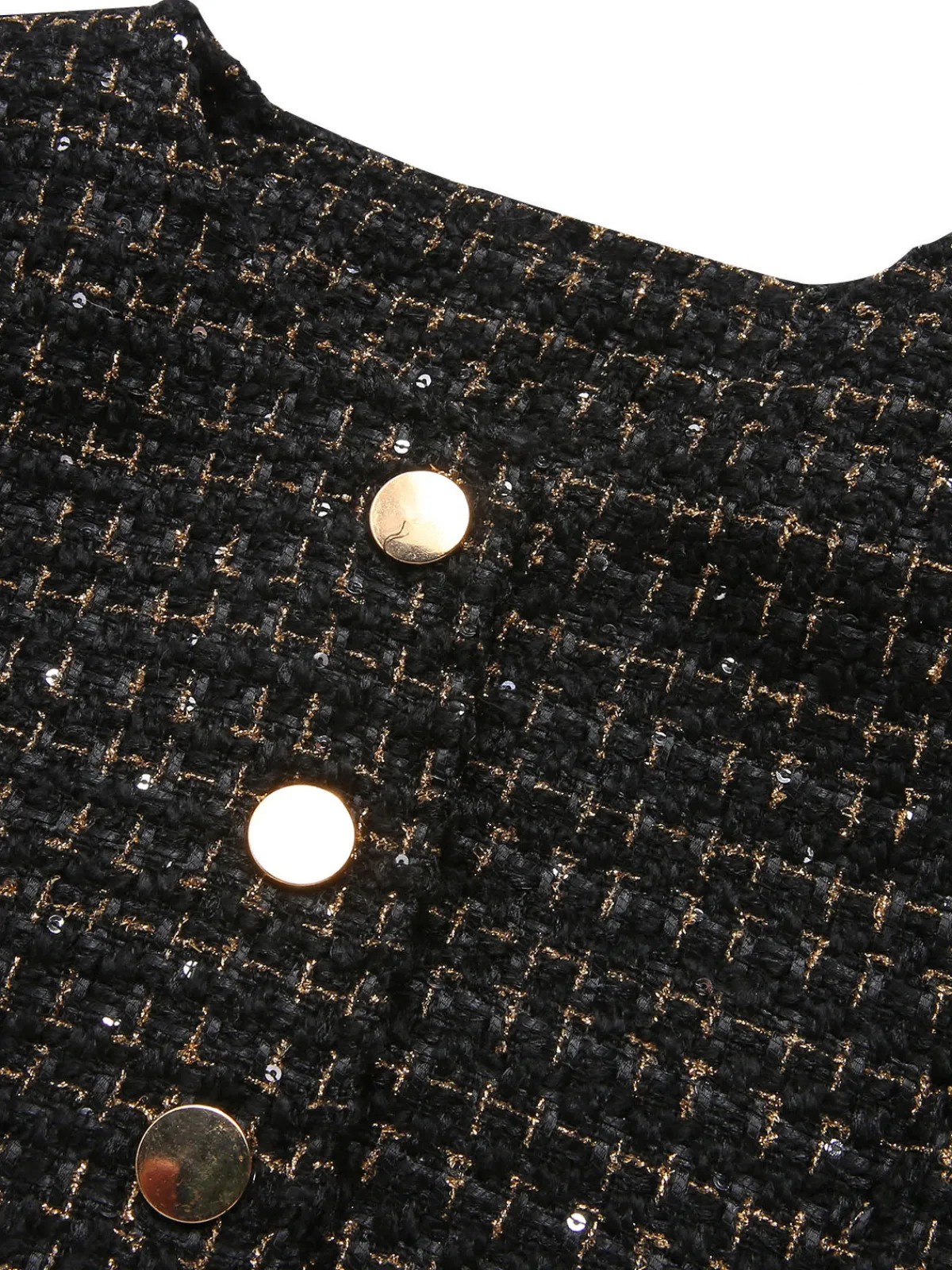 Clearance Retro Stage 1960s Button Tweed Long Sleeve Cropped Coat