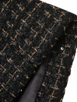 Clearance Retro Stage 1960s Button Tweed Long Sleeve Cropped Coat