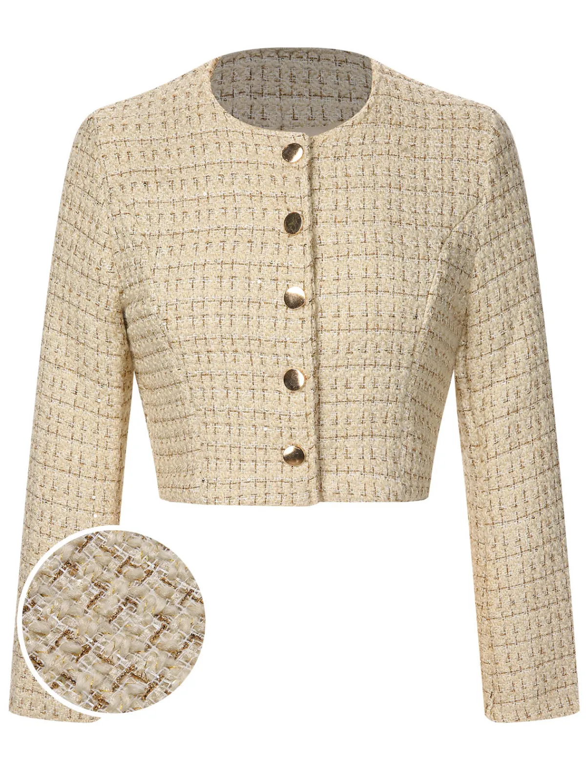 Clearance Retro Stage 1960s Button Tweed Long Sleeve Cropped Coat