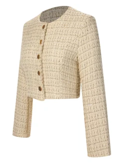 Clearance Retro Stage 1960s Button Tweed Long Sleeve Cropped Coat