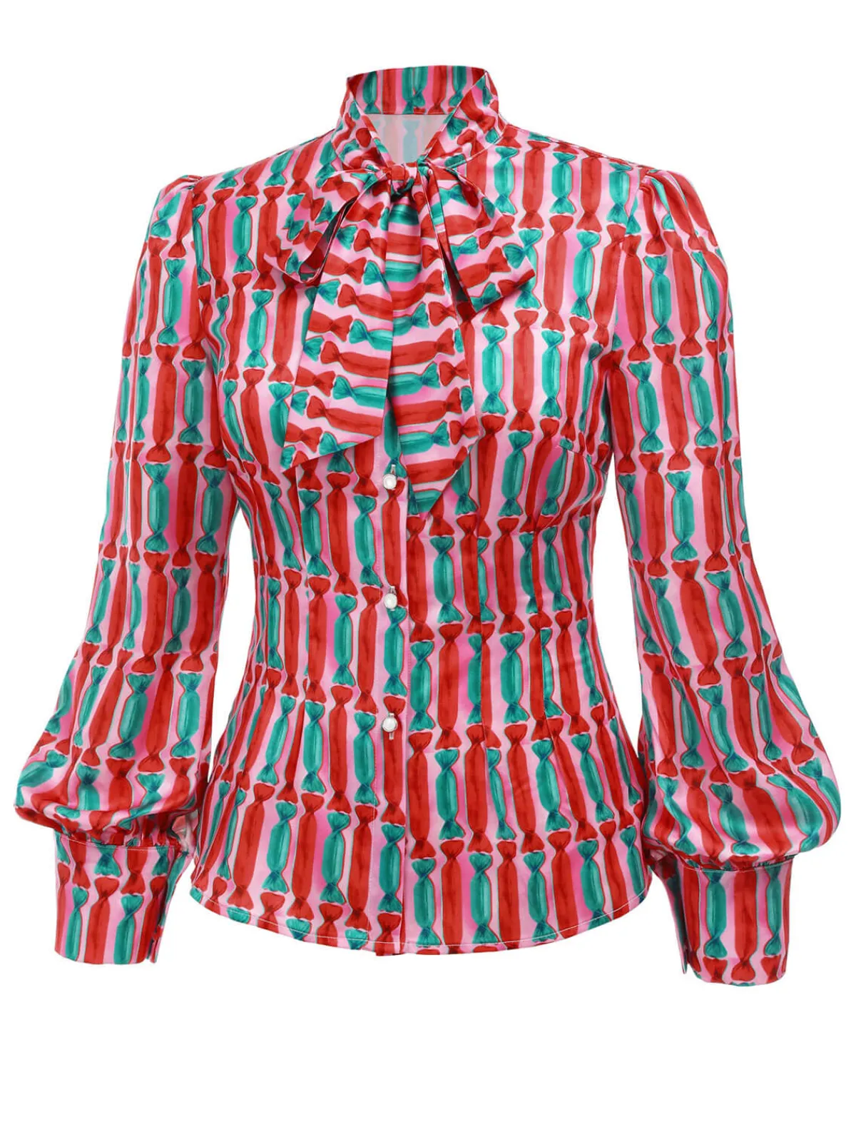 New Retro Stage 1950s Candy Tie-Up Collar Buttons Blouse Pink