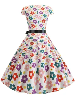 Hot Retro Stage 1950s Cap Sleeve Polka Dot Belted Dress