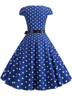 Hot Retro Stage 1950s Cap Sleeve Polka Dot Belted Dress