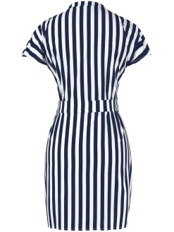Outlet Retro Stage 1960s Cap Sleeve Vertical Stripe Pencil Dress