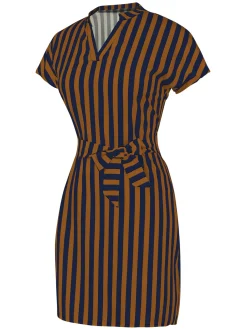 Outlet Retro Stage 1960s Cap Sleeve Vertical Stripe Pencil Dress