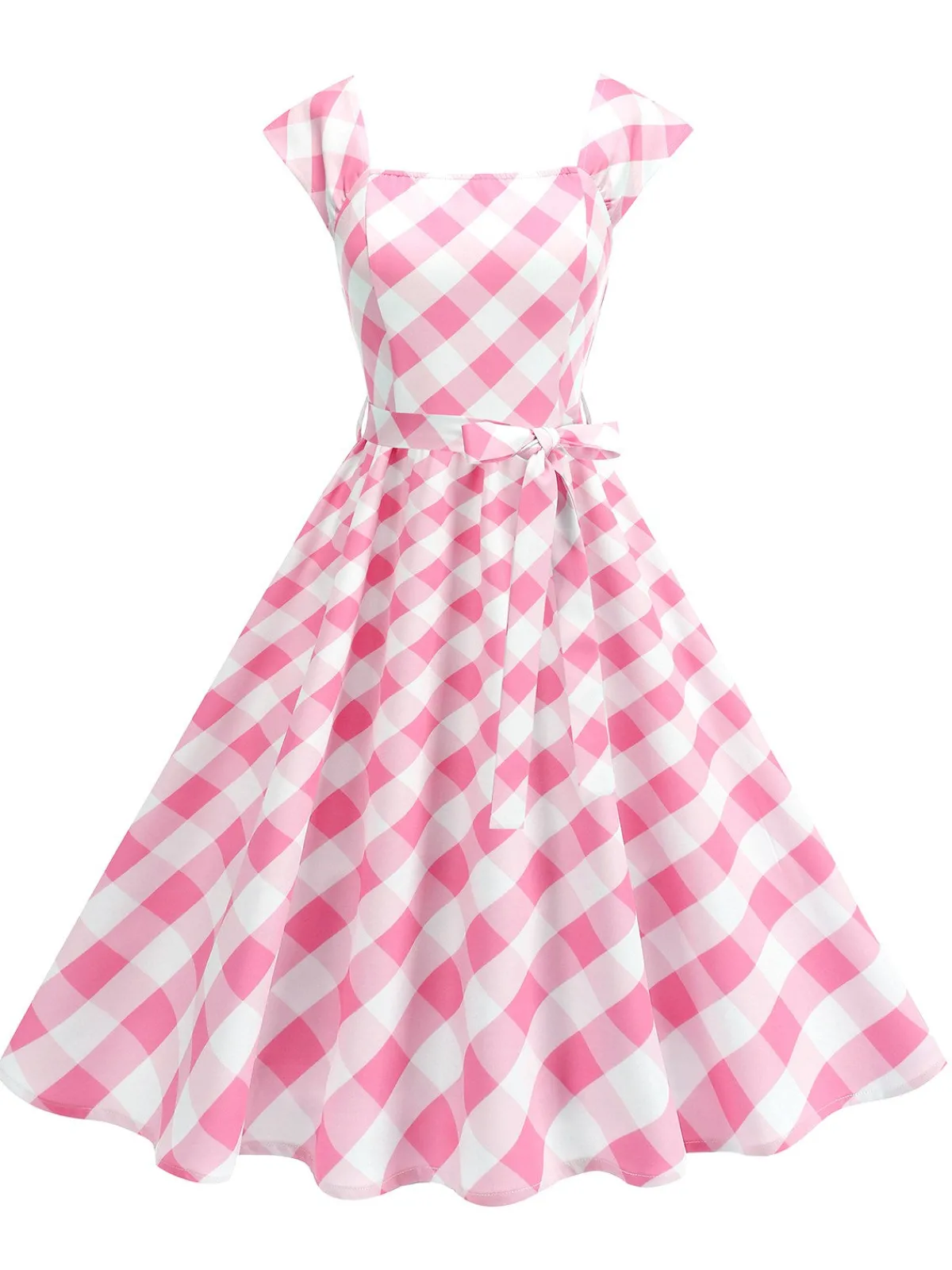 Sale Retro Stage 1950s Cap Sleeves Argyle Plaid Swing Dress