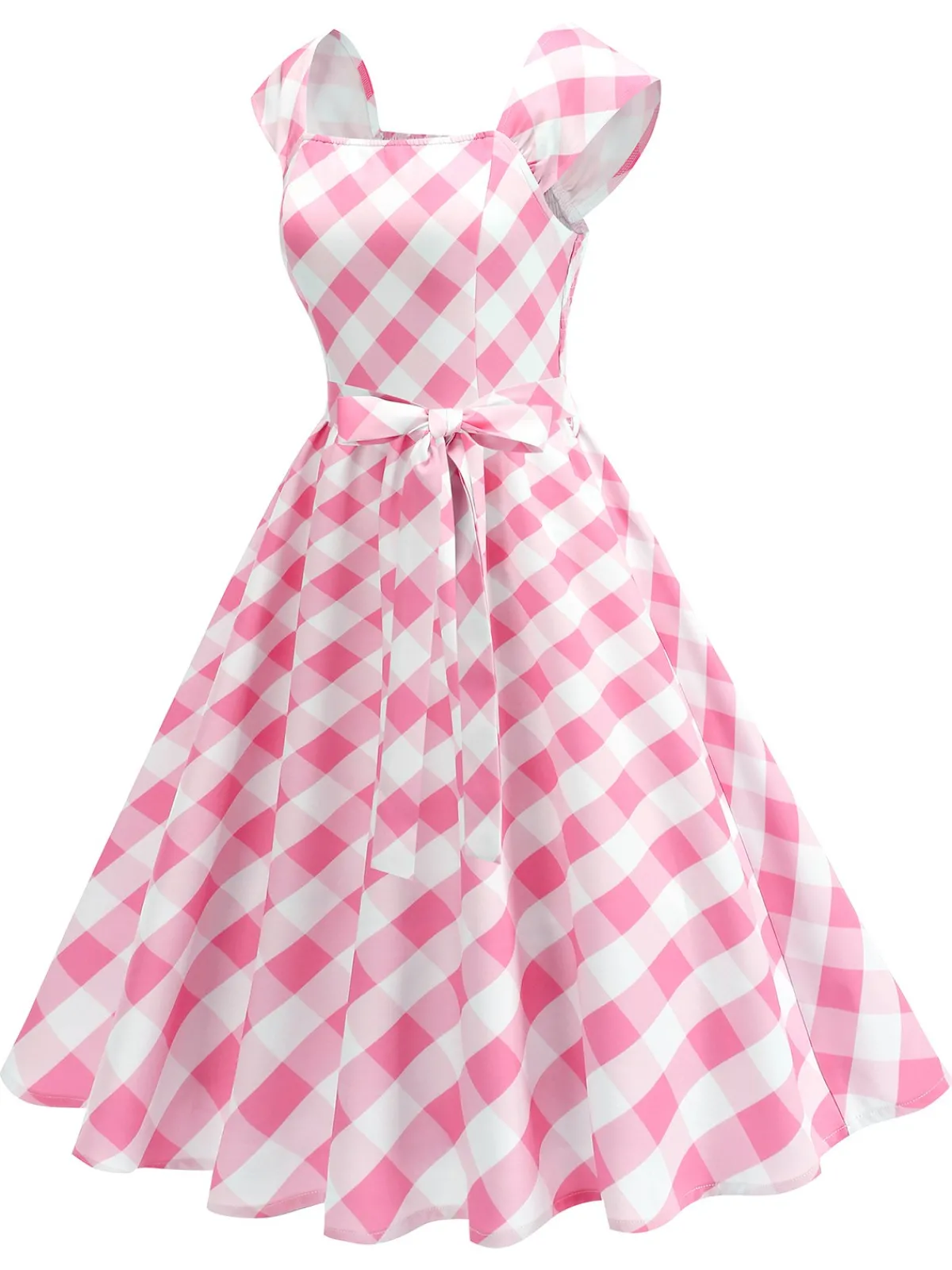 Sale Retro Stage 1950s Cap Sleeves Argyle Plaid Swing Dress