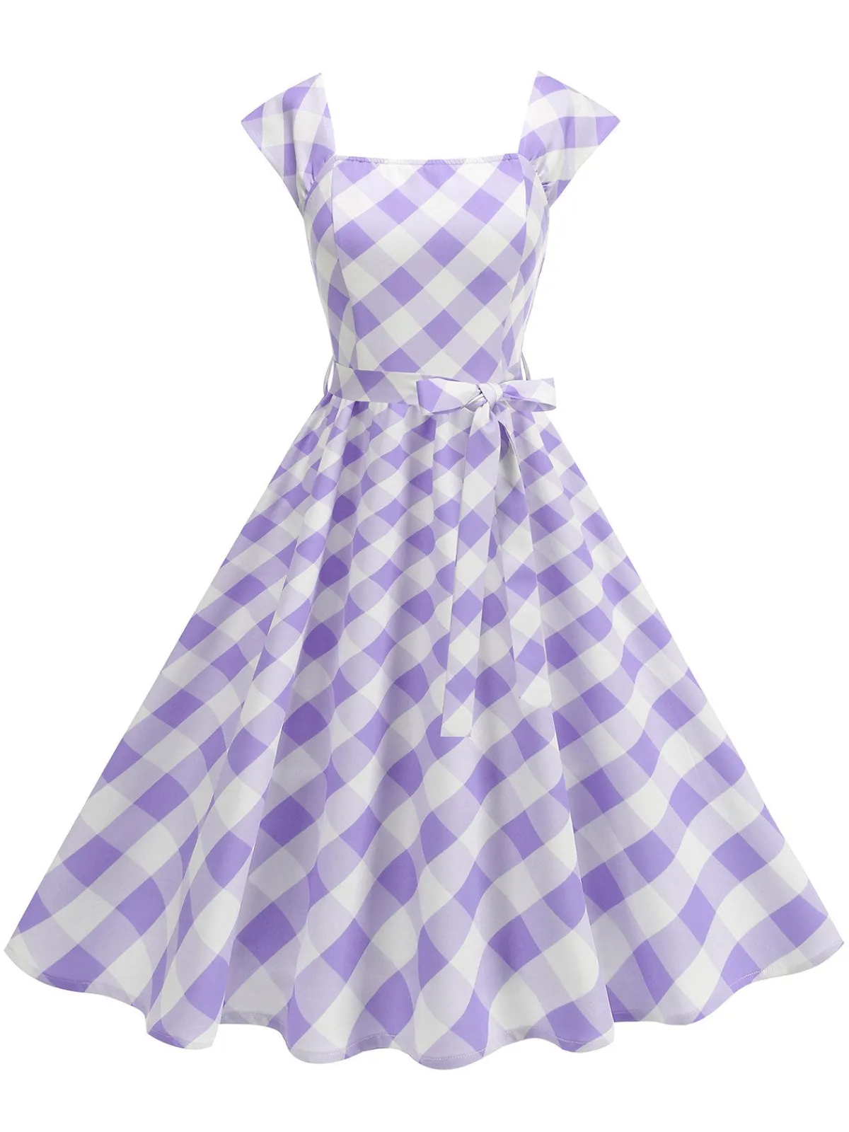 Sale Retro Stage 1950s Cap Sleeves Argyle Plaid Swing Dress