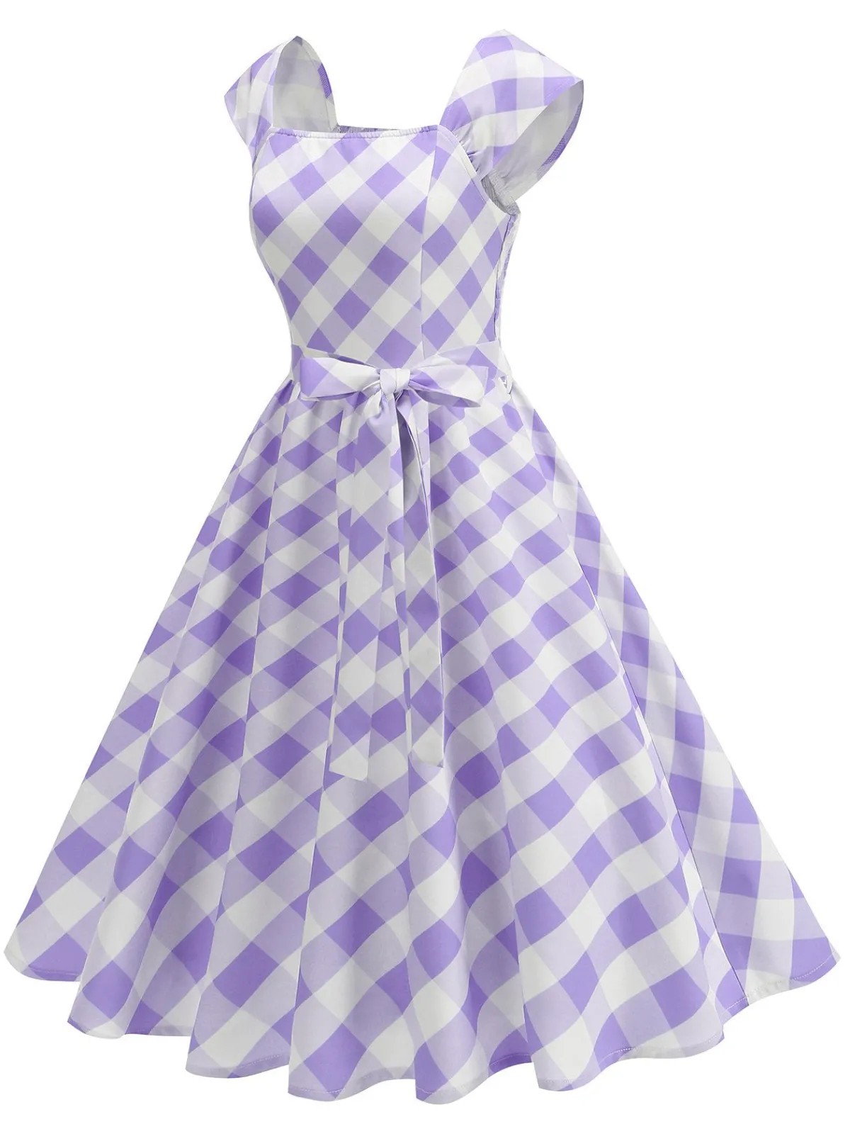 Sale Retro Stage 1950s Cap Sleeves Argyle Plaid Swing Dress
