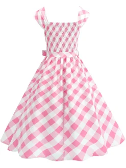 Sale Retro Stage 1950s Cap Sleeves Argyle Plaid Swing Dress
