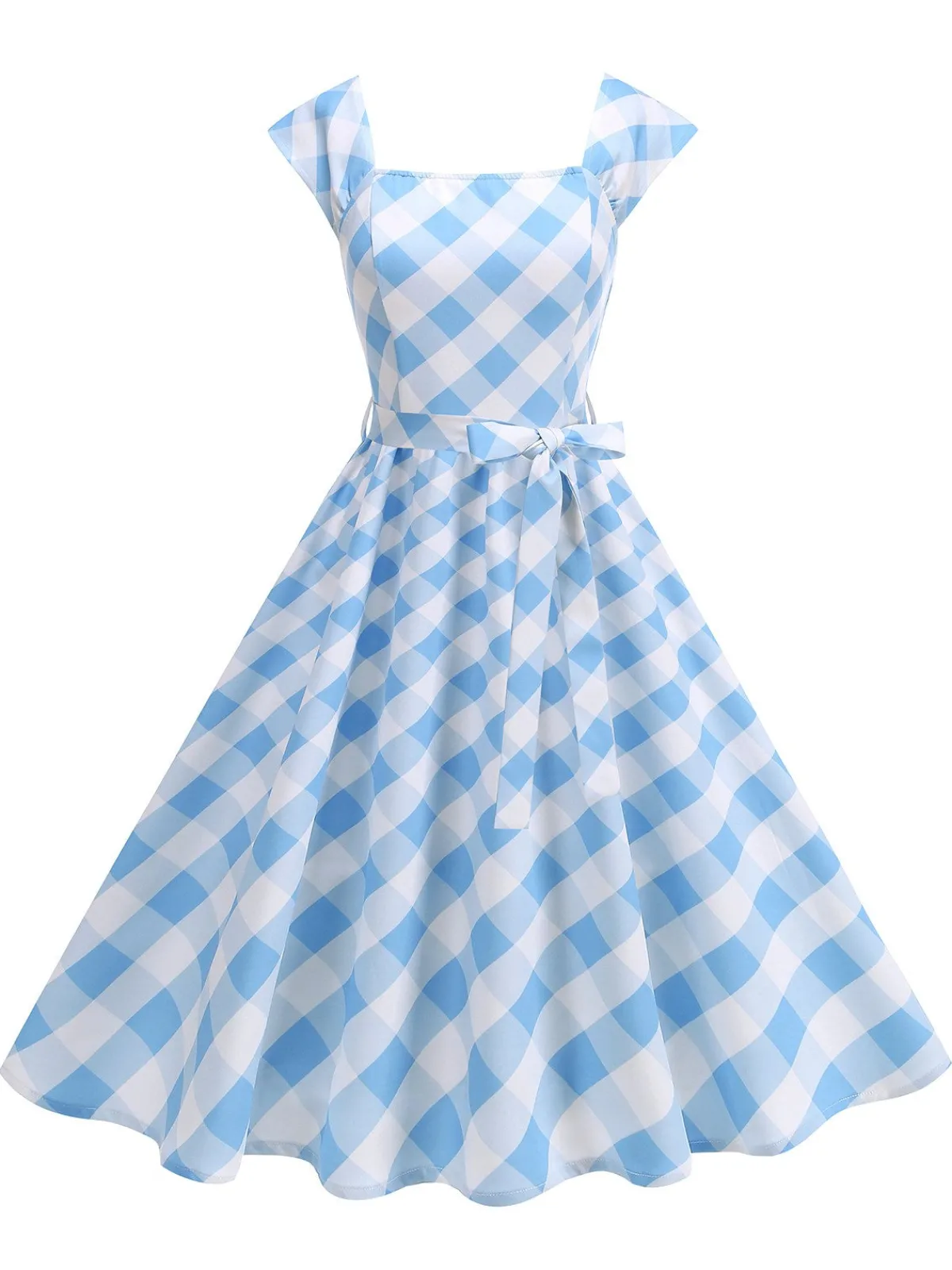 Sale Retro Stage 1950s Cap Sleeves Argyle Plaid Swing Dress