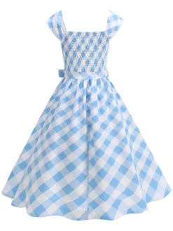 Sale Retro Stage 1950s Cap Sleeves Argyle Plaid Swing Dress