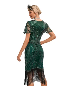 Clearance Retro Stage 1920s Cap Sleeves Tassel Sequined Dress