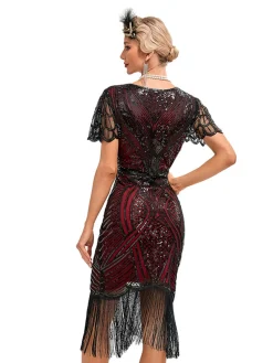 Clearance Retro Stage 1920s Cap Sleeves Tassel Sequined Dress