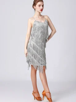 Online Retro Stage 1920s Charleston Layered Tassel Straps Dress