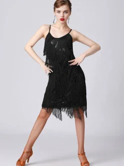Online Retro Stage 1920s Charleston Layered Tassel Straps Dress