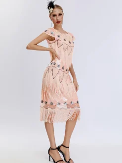 Online Retro Stage 1920s Charleston Sequins Tassel Patchwork Dress