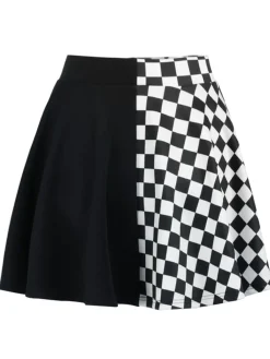 Hot Retro Stage 1970s Checks Plaid Ruched Patchwork Skirt