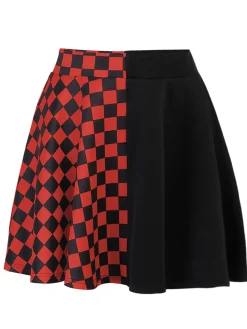 Hot Retro Stage 1970s Checks Plaid Ruched Patchwork Skirt