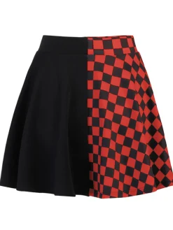 Hot Retro Stage 1970s Checks Plaid Ruched Patchwork Skirt