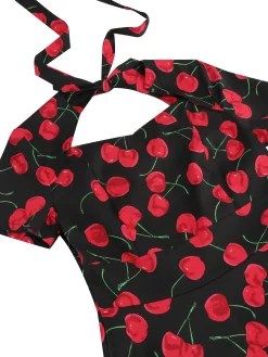 Discount Retro Stage 1950s Cherry Sweetheart Short Sleeve Lace Up Dress