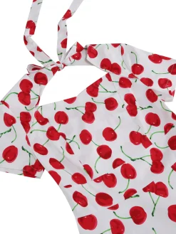 Discount Retro Stage 1950s Cherry Sweetheart Short Sleeve Lace Up Dress