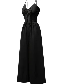 Hot Retro Stage 1950s Chest Bow Spaghetti Strap Jumpsuit