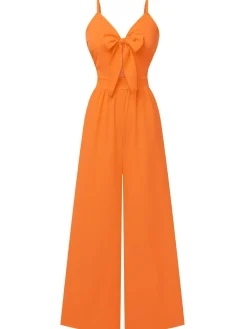 Hot Retro Stage 1950s Chest Bow Spaghetti Strap Jumpsuit