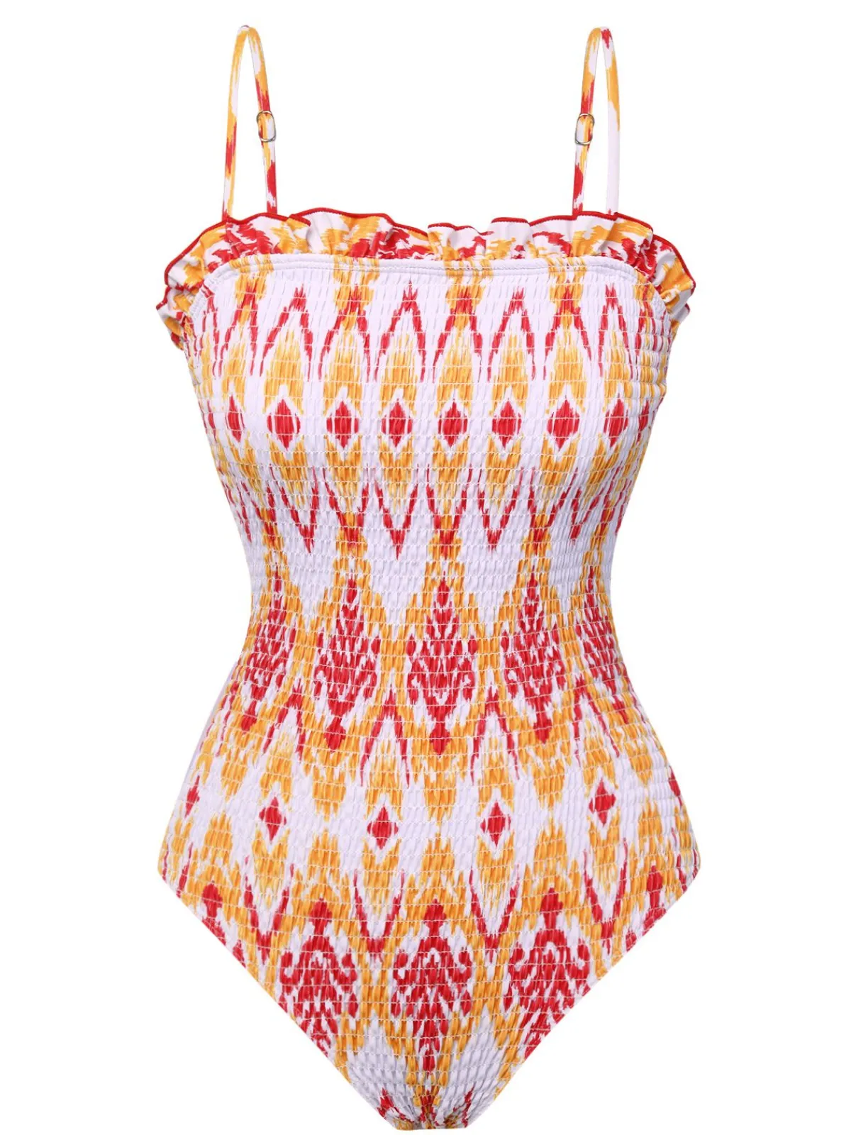 Discount Retro Stage 1960s Smocking Strap Bandeau Swimsuit Chevron