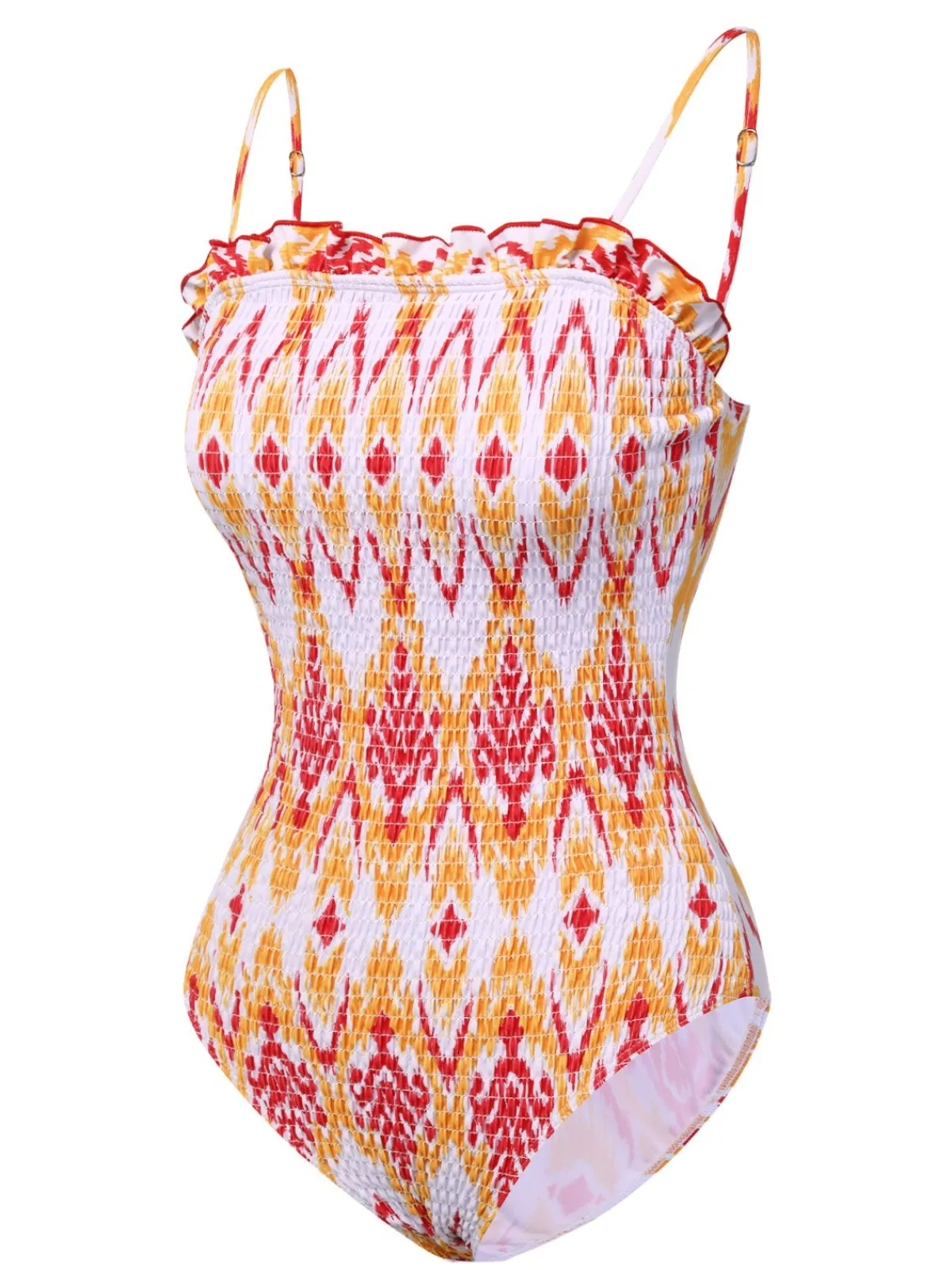 Discount Retro Stage 1960s Smocking Strap Bandeau Swimsuit Chevron