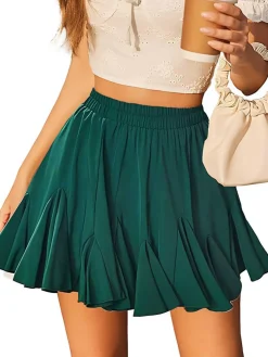 Hot Retro Stage 1980s Chiffon Ruffles Solid Mini Skirt