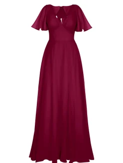 Discount Retro Stage 1950s Chiffon V-Neck Solid Vintage Dress