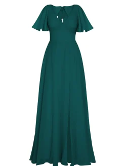 Discount Retro Stage 1950s Chiffon V-Neck Solid Vintage Dress