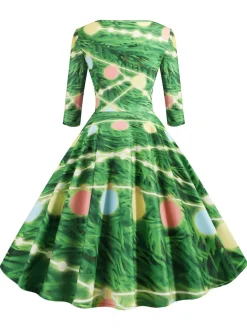 Discount Retro Stage 1950s Christmas Crew Neck Half Sleeve Dress